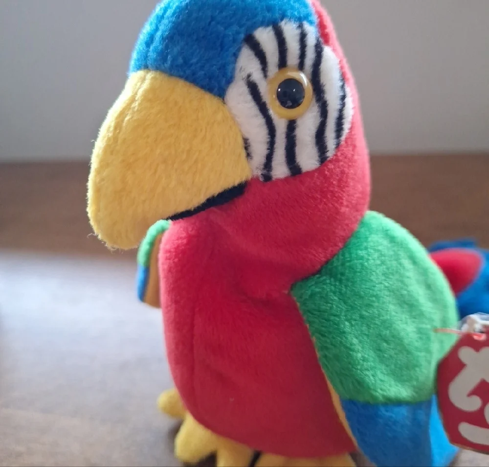 Jabber Ty Multicolor Parrot Plush - Red, Green, Blue, Yellow Beanie Baby, 90s